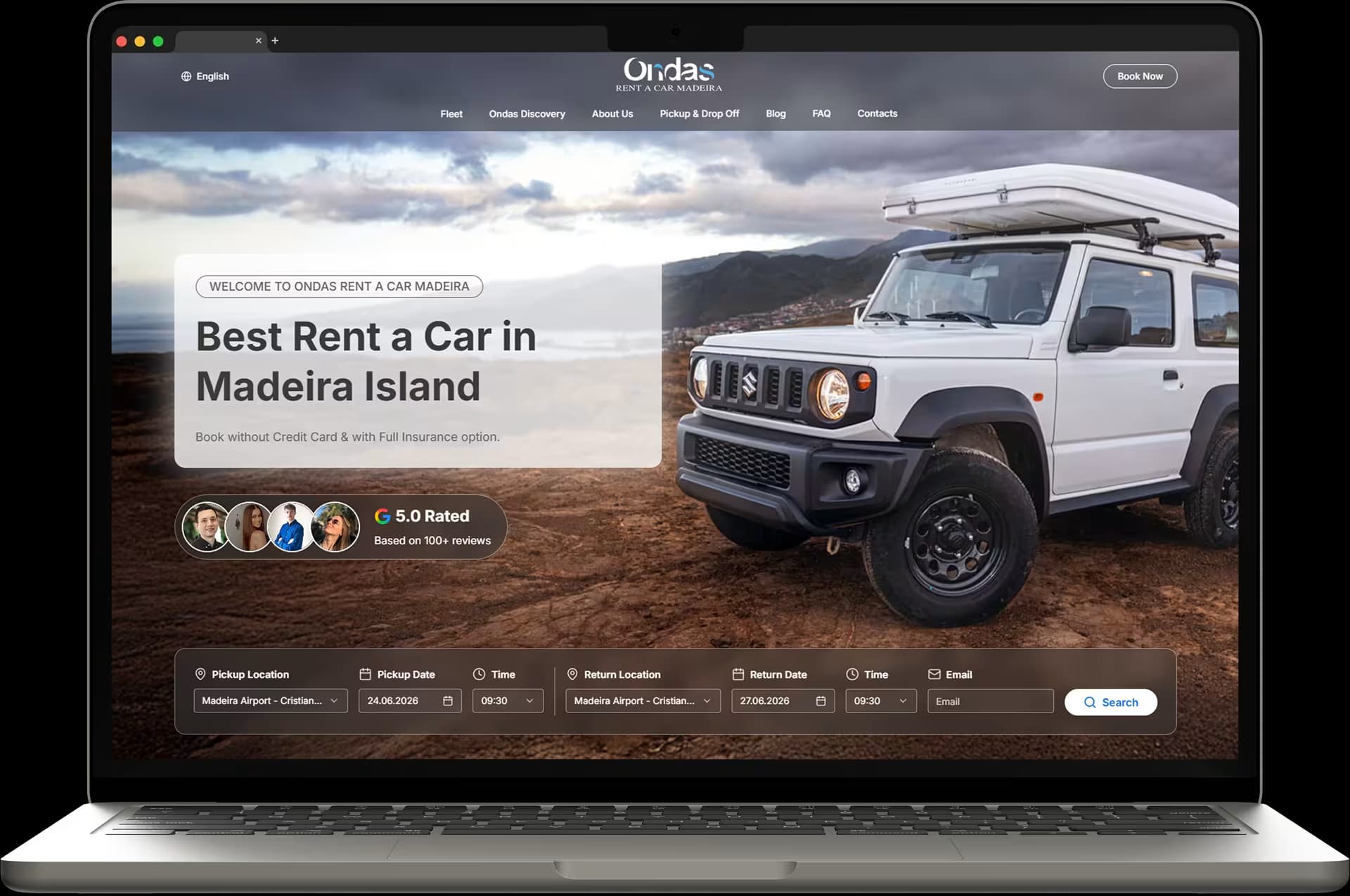 Ondas Rent a Car Madeira website homepage preview