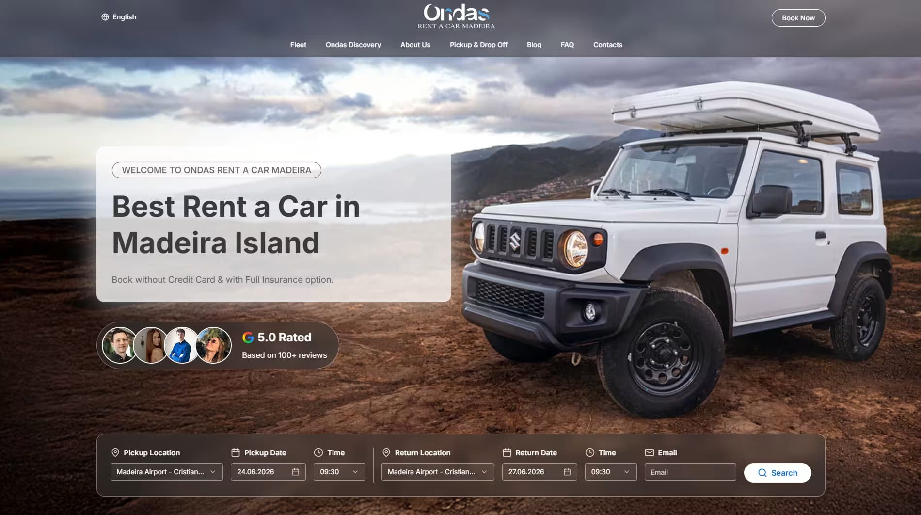 Ondas Rent a Car Madeira website visual showcase