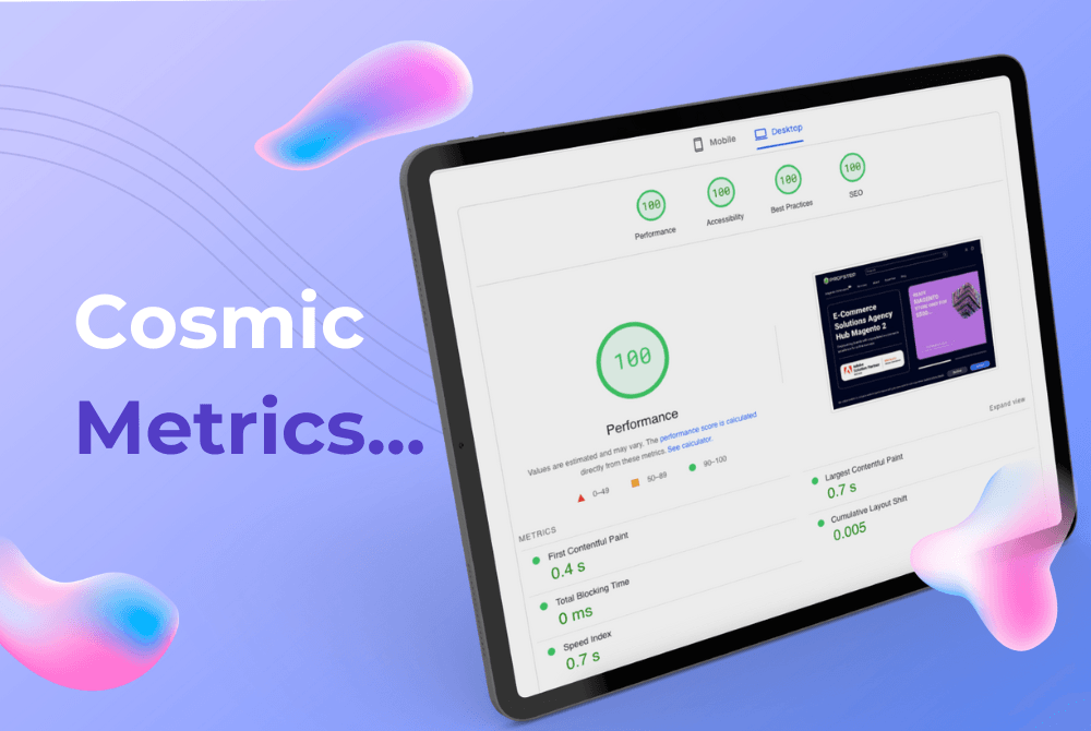 Cosmic metrics of the Profstep PWA Magento website on tablets