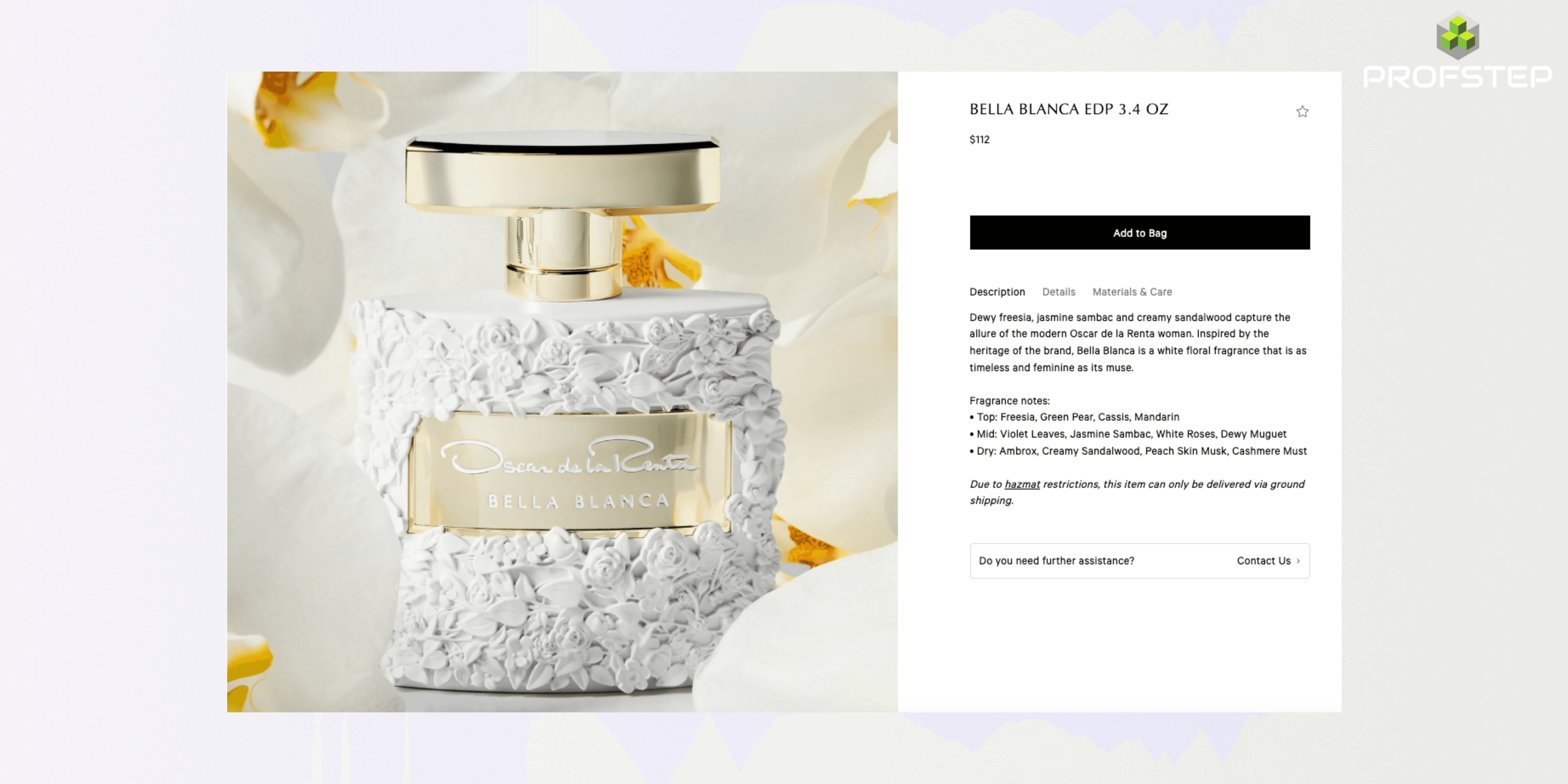 Well-written product description of an Oscar de la Renta product